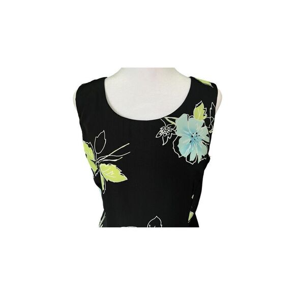 Studio 1 Black Sleeveless Maxi with Large Baby Blue & Green Flowers Size 8 - Picture 3 of 9